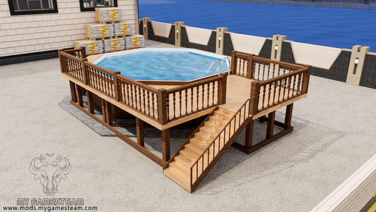 Terrasse avec piscine en bois