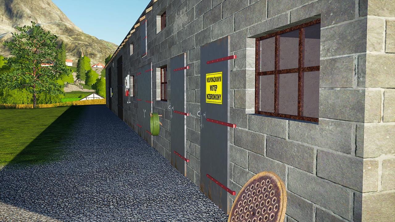 Long concrete block hangar