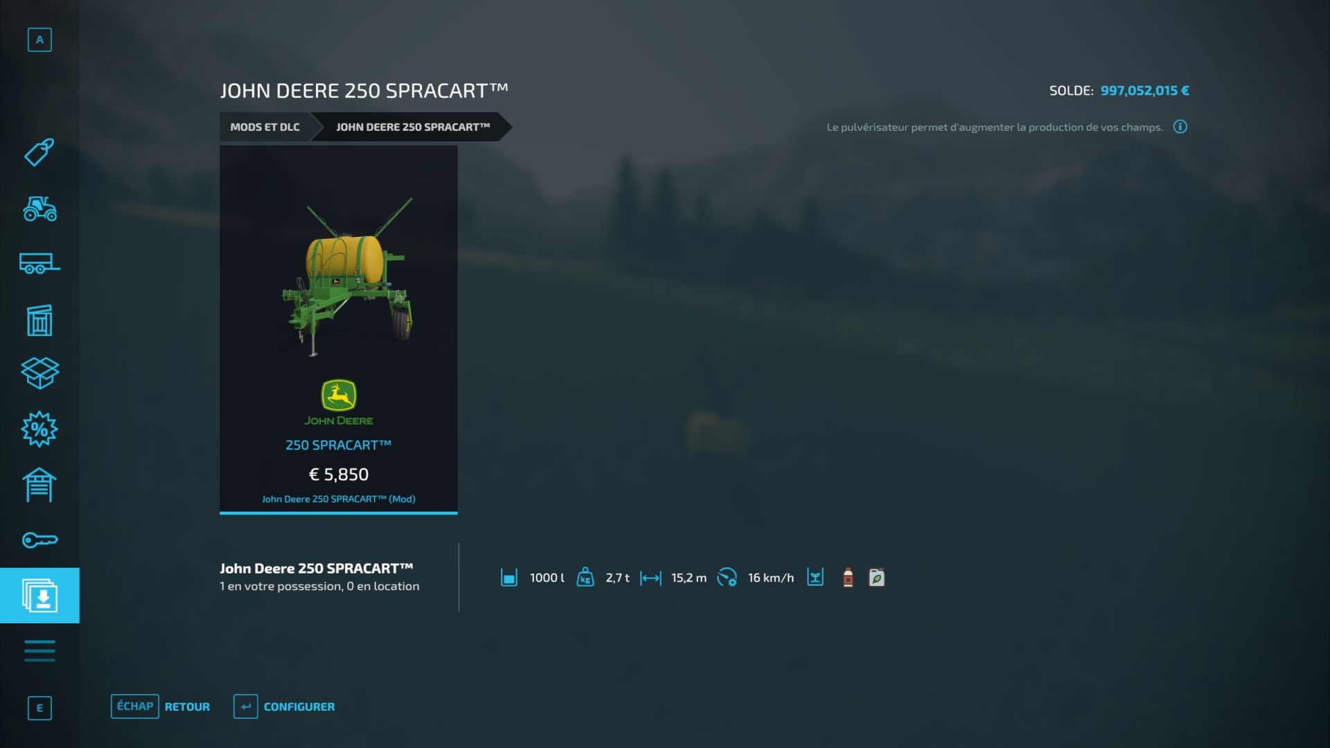 John Deere 250 SPRAYER
