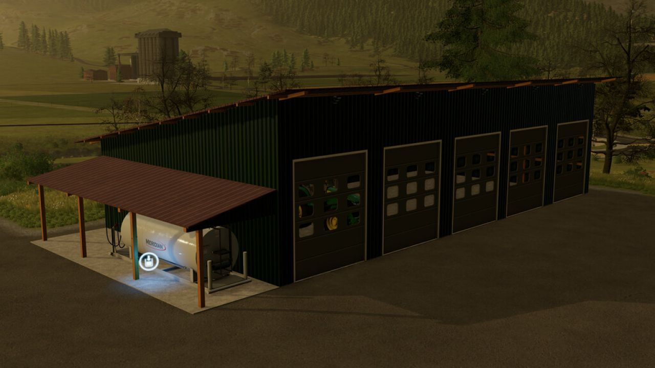 Hangar à machines avec station-service