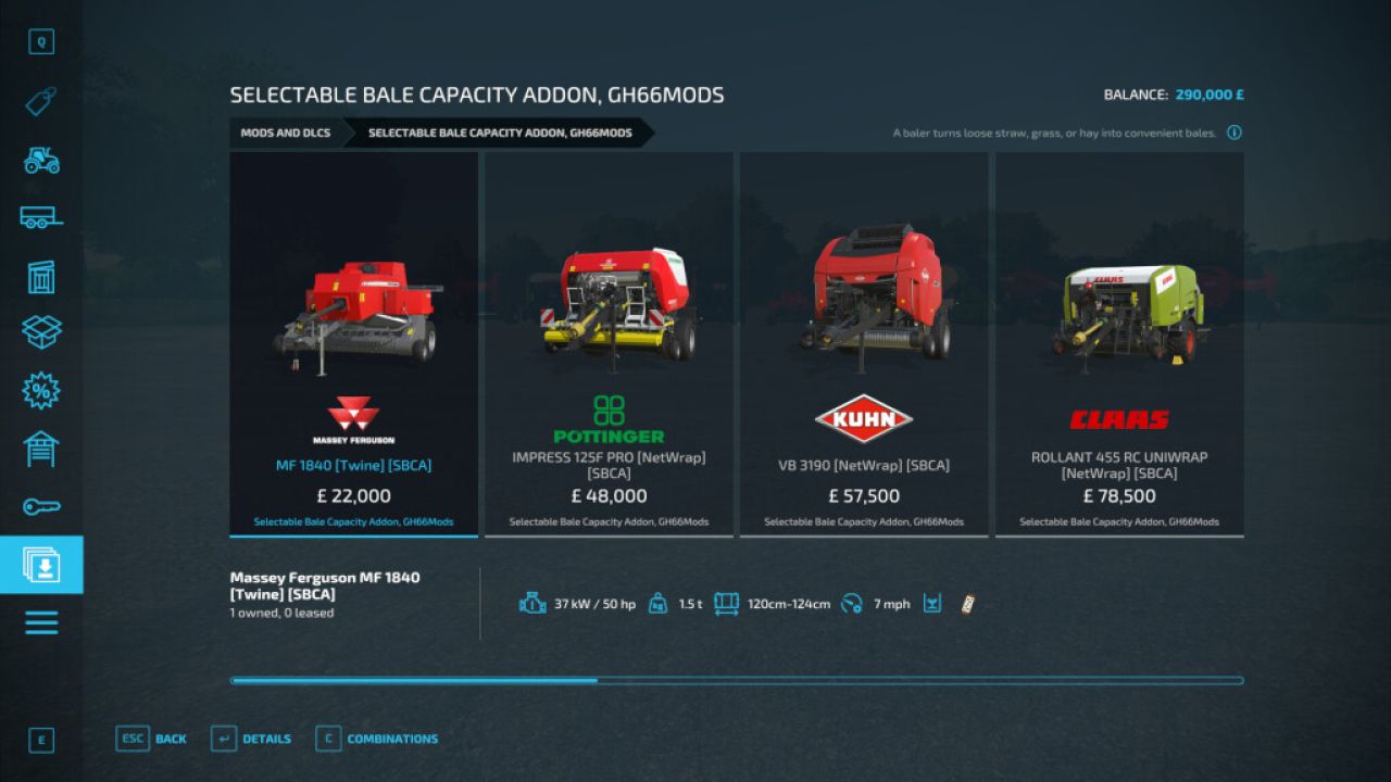 Selectable Bale Capacity Addon