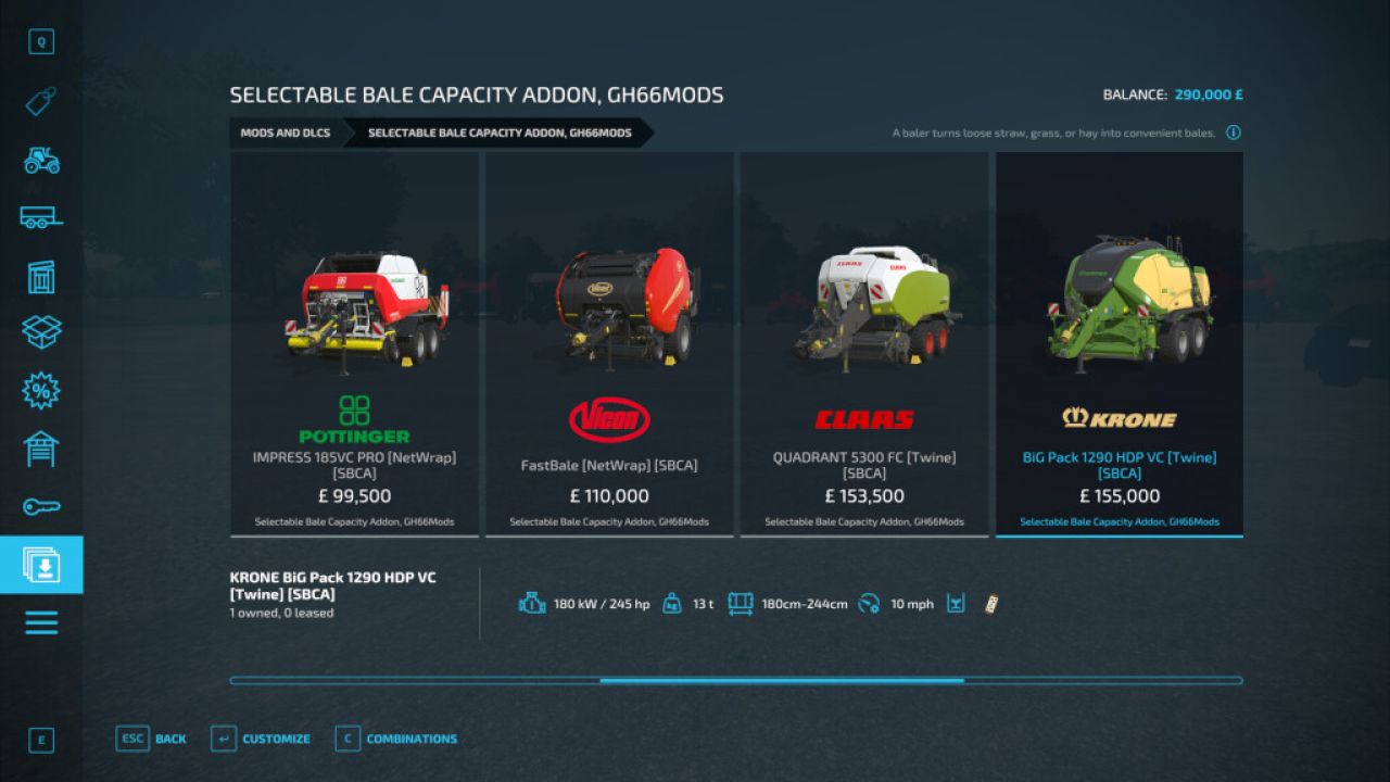 Selectable Bale Capacity Addon