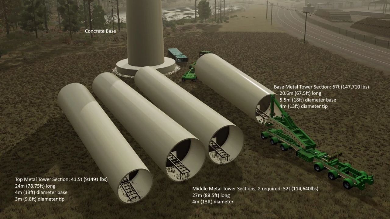 Trail King Double Schnable Wind Turbine Trailer and Tower Sections