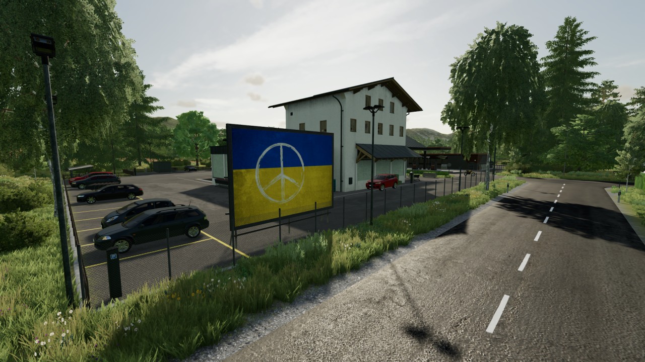 Plakatwand mit ukrainischer Flagge