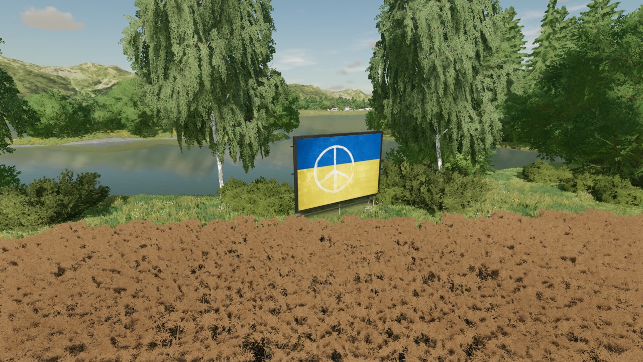 Plakatwand mit ukrainischer Flagge