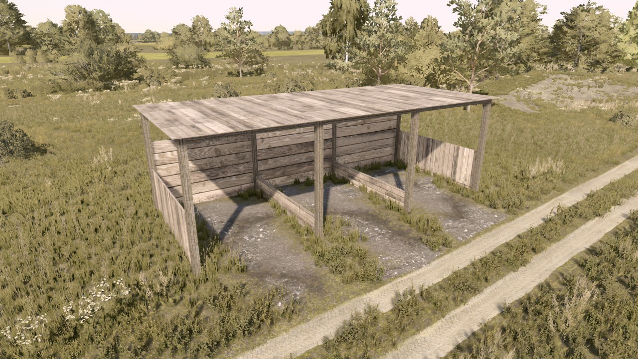 Refugio de madera con compartimentos.