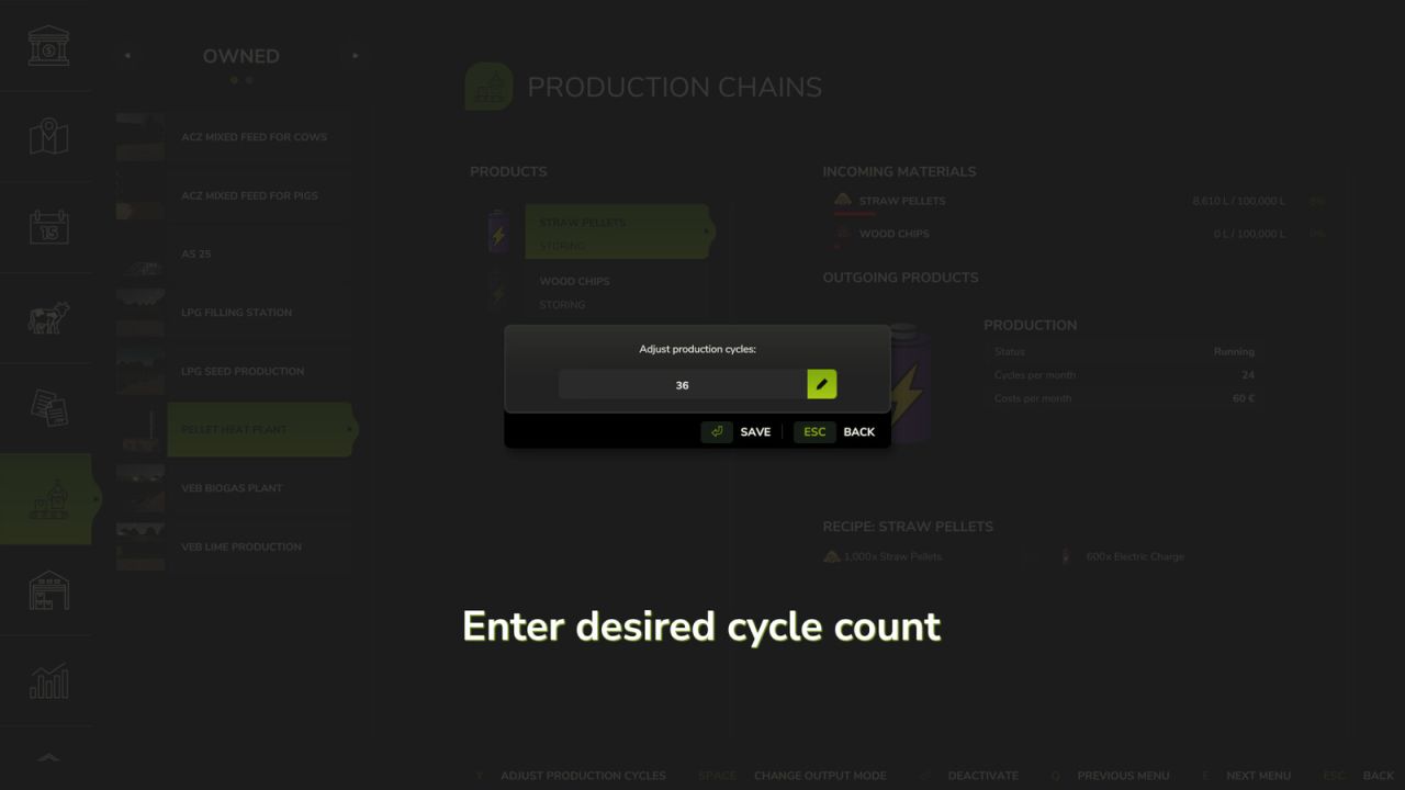 Ajustar pontos de produção