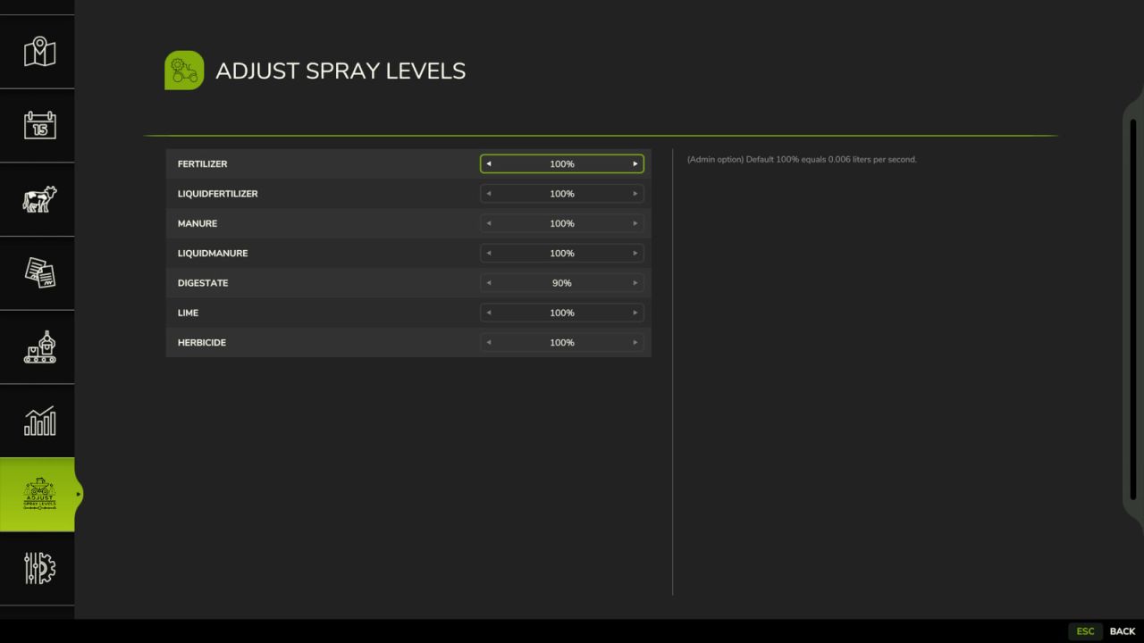 Adjust Spray Levels