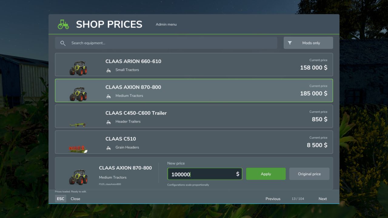 Admin Shop Prices