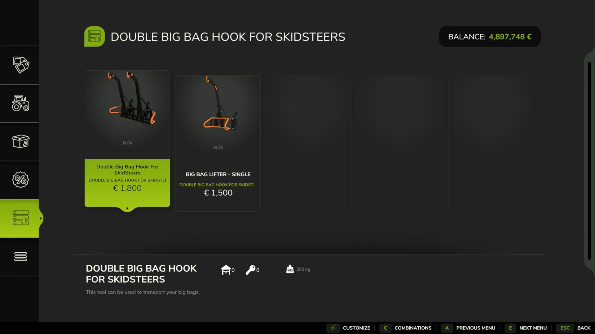 Big bag hook for compact loader