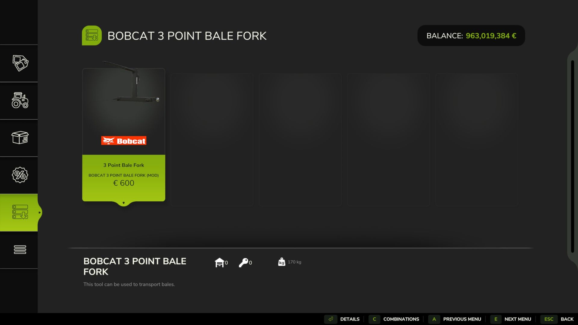 Bobcat 3 Point Bale Fork (Rust Edition)