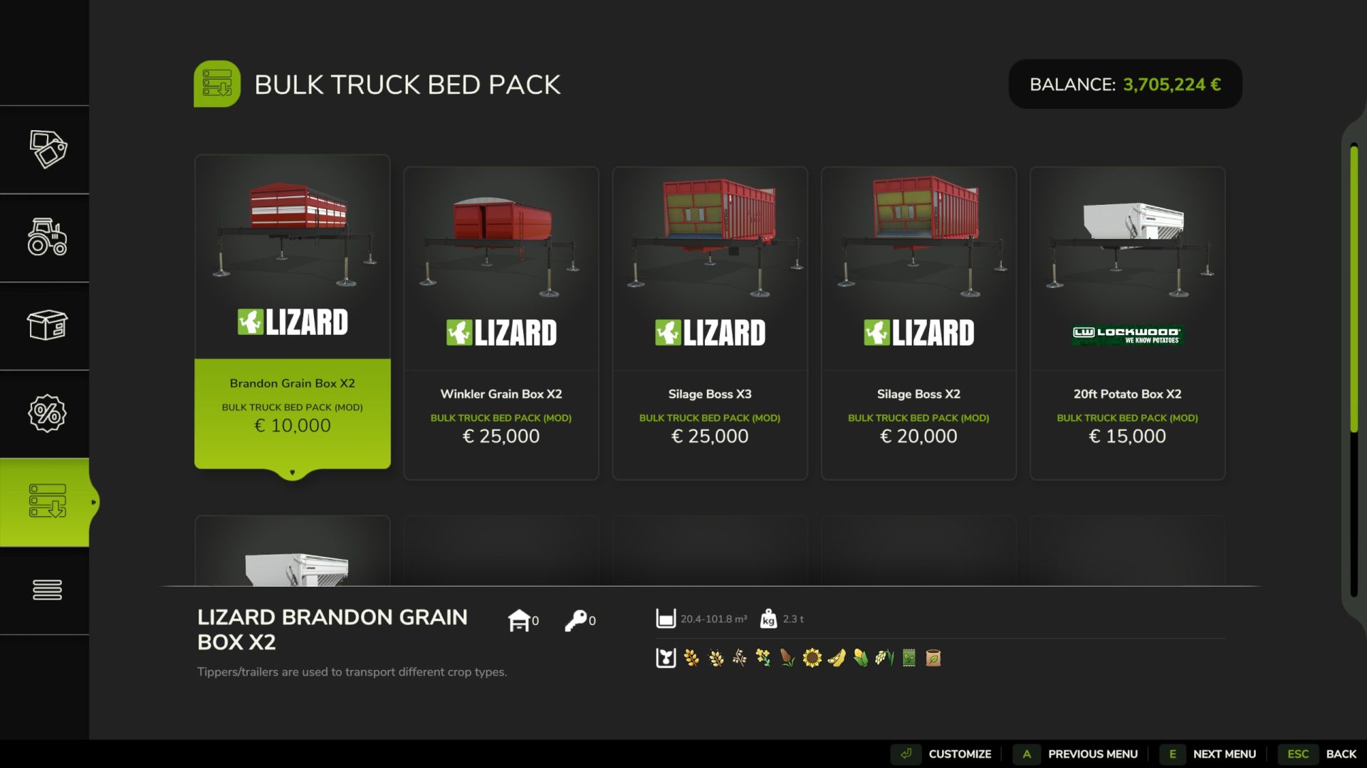 Pack de caisse de camion en vrac