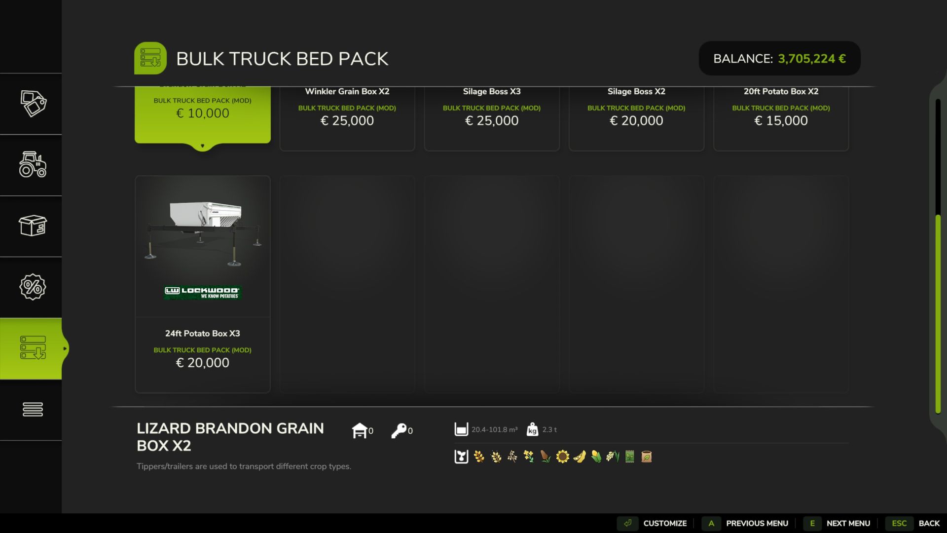Pack de caisse de camion en vrac