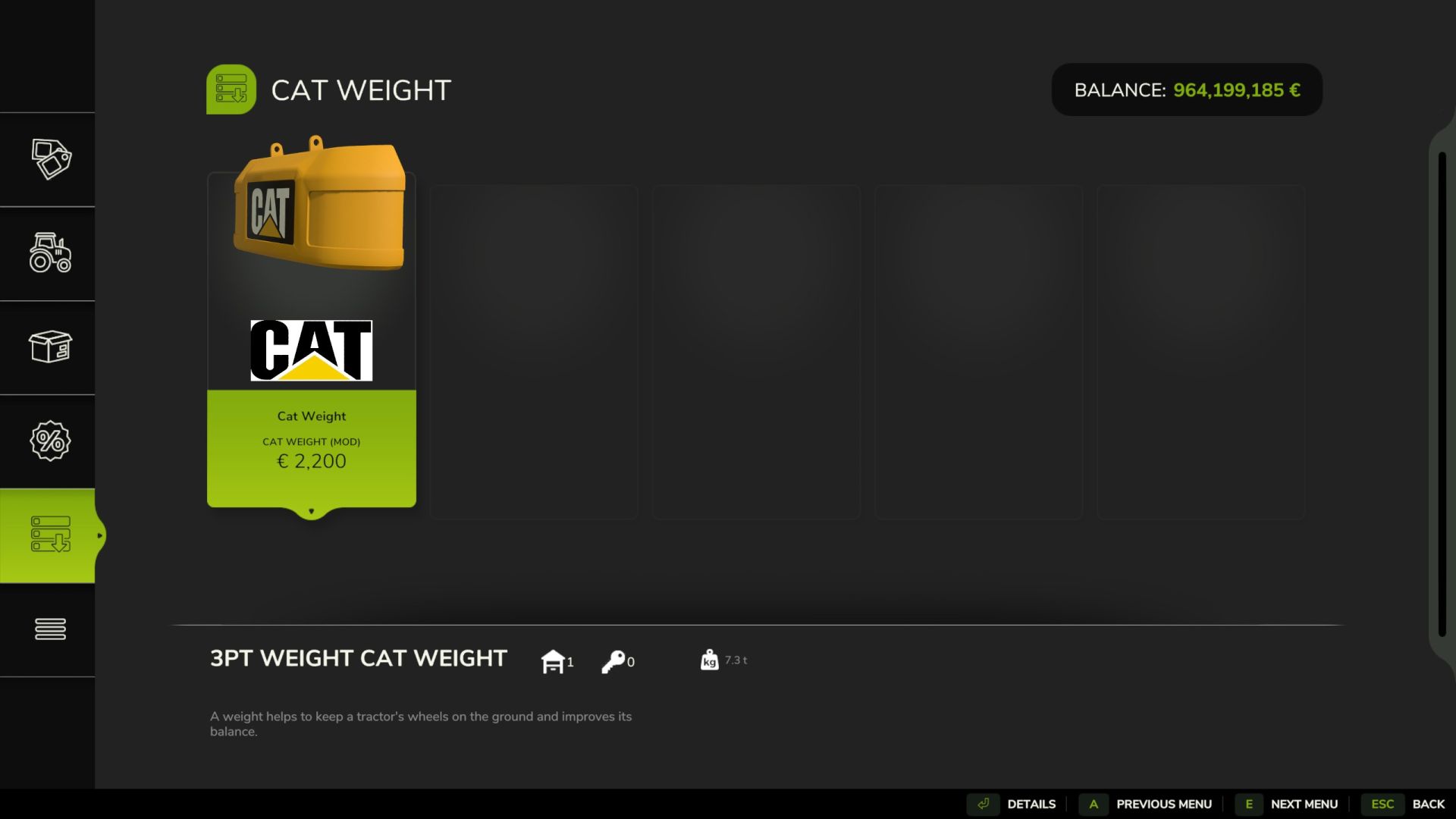 Caterpillar weight