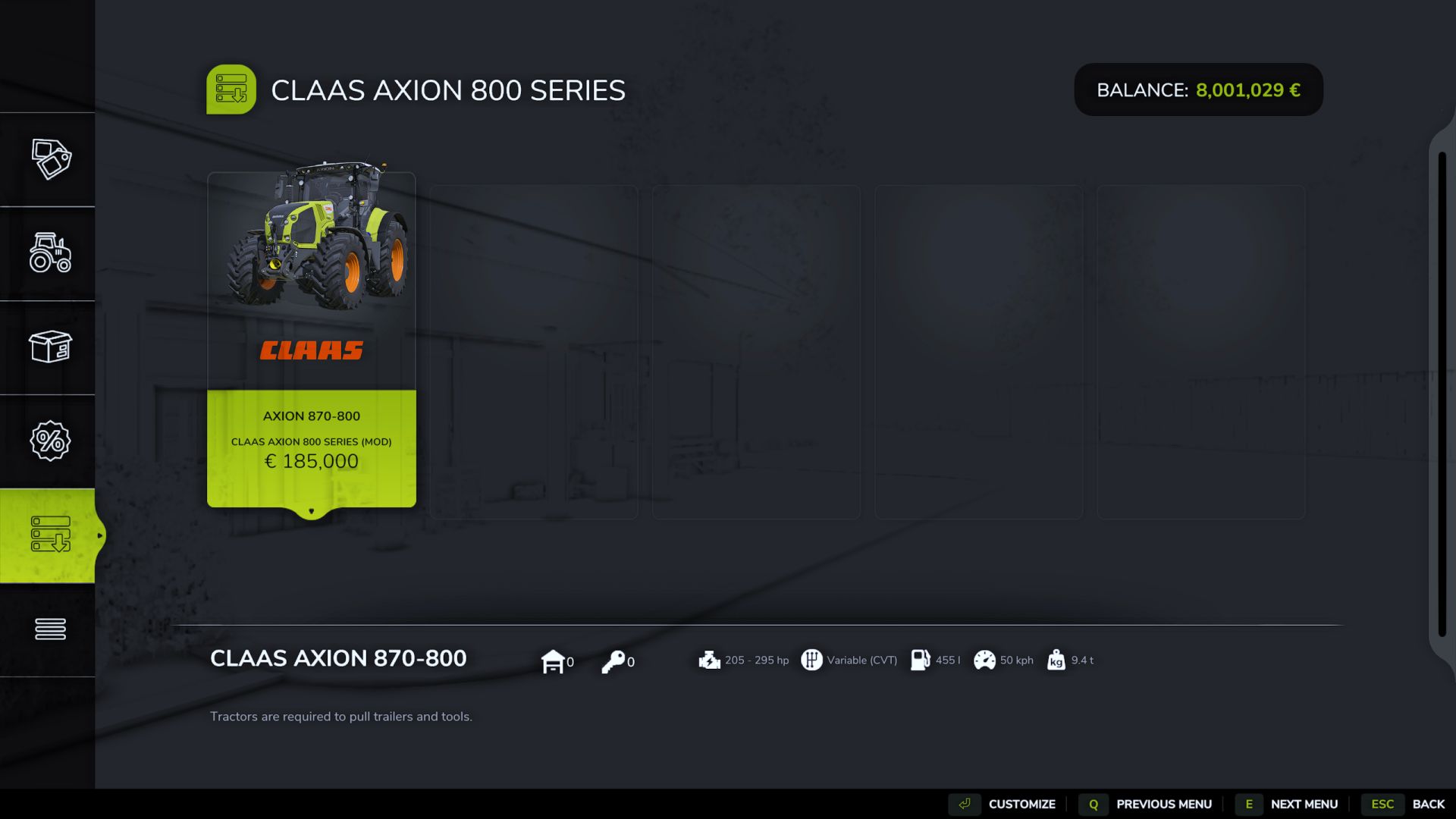 Claas Axion 800 Series EU & US