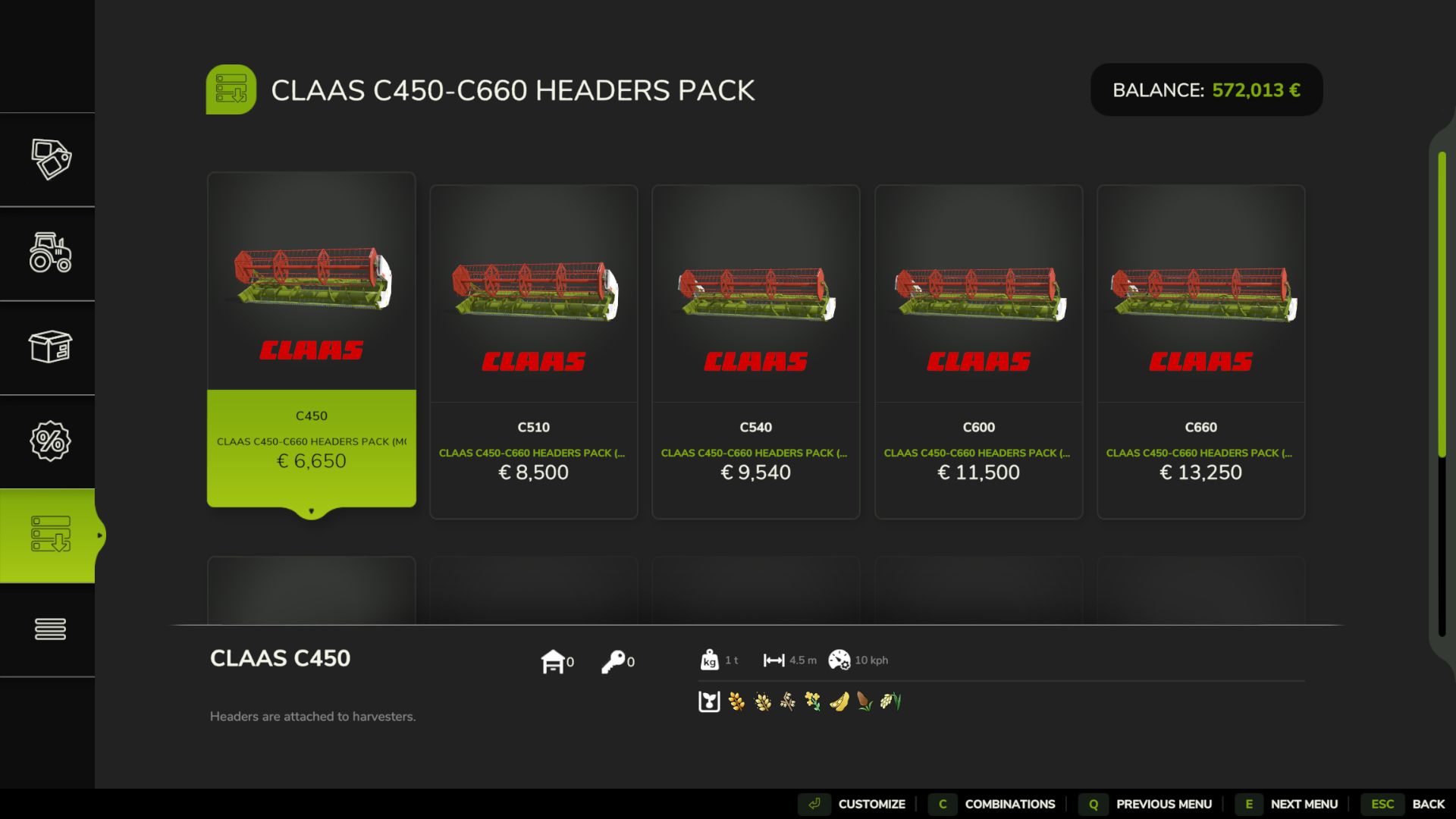 Claas C450-C600 Pack