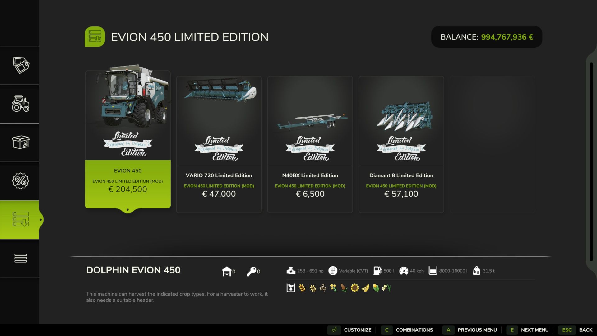 Claas Evion 450 Pack Limited Edition