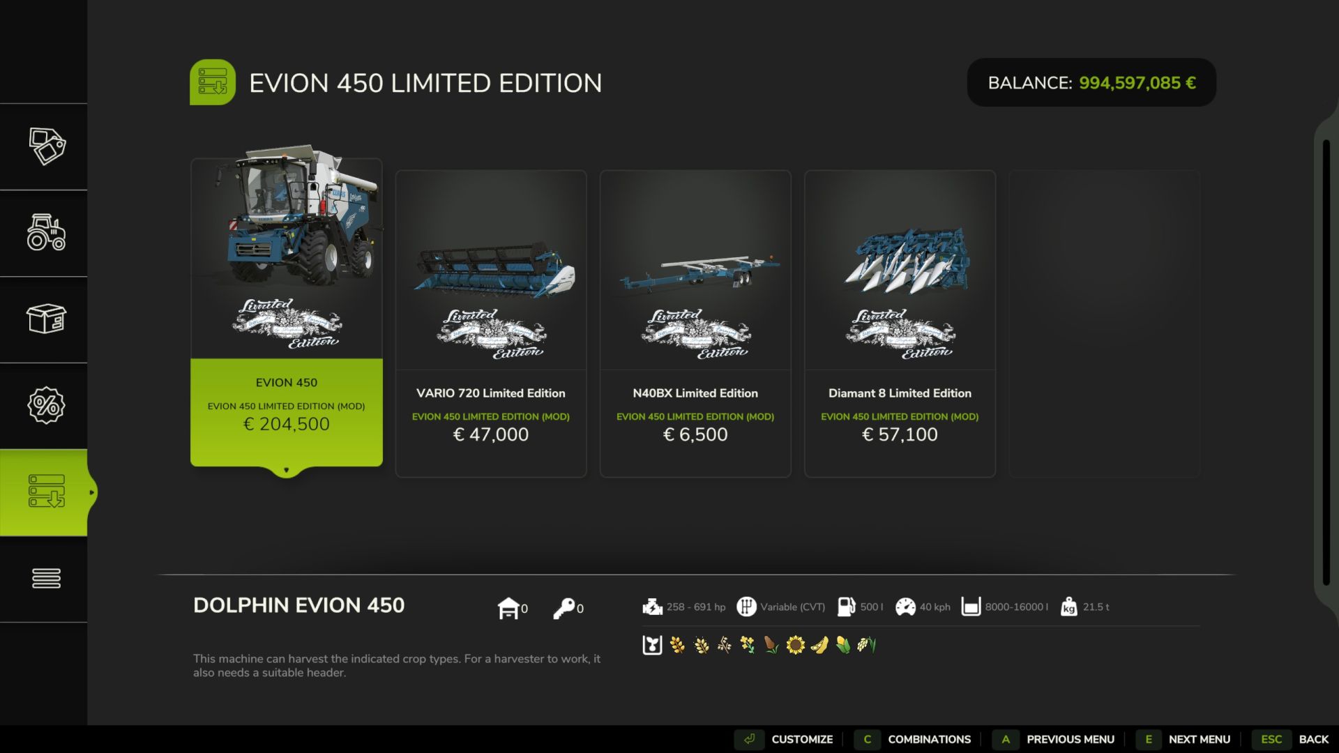 Claas Evion 450 Pack Limited Edition