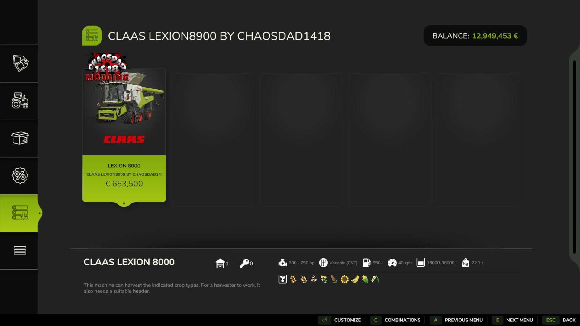 Claas Lexion 8800/8900 con serbatoio configurabile
