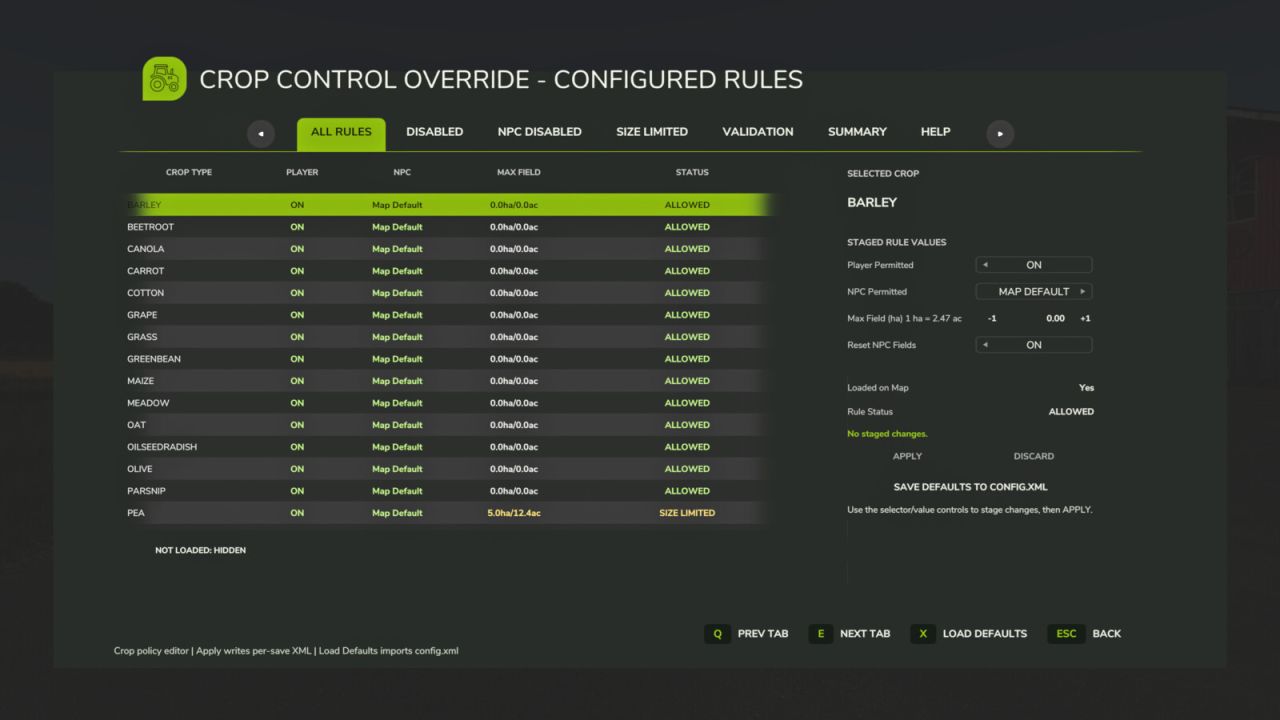 Crop Control Override