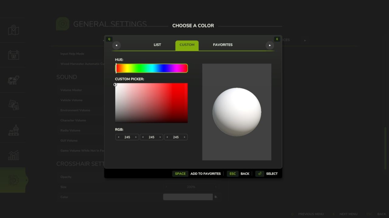 Fadenkreuz Einstellungen