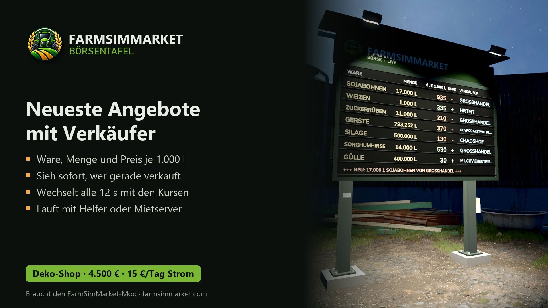 Tableau boursier FarmSimMarket