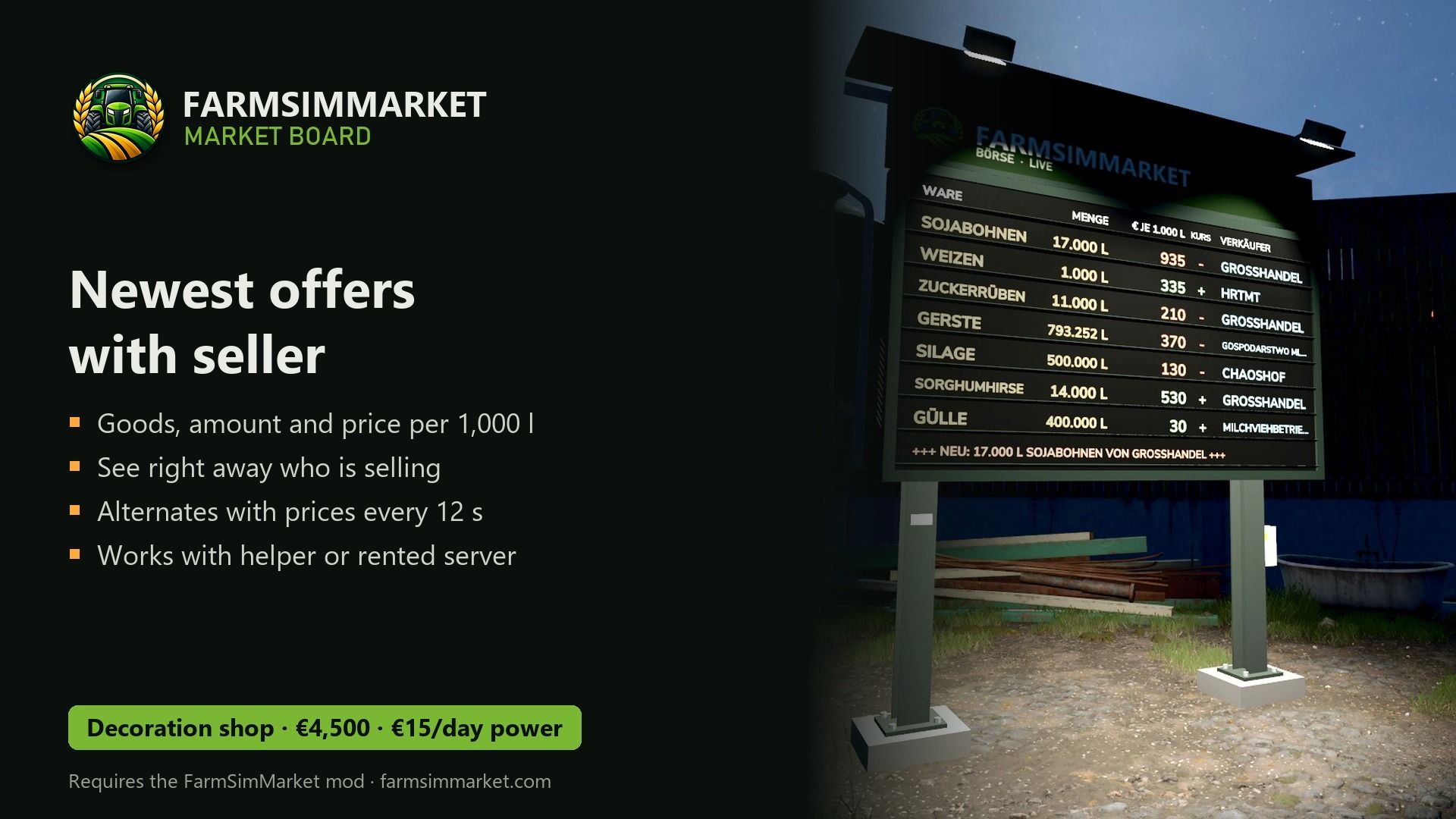 Tableau boursier FarmSimMarket