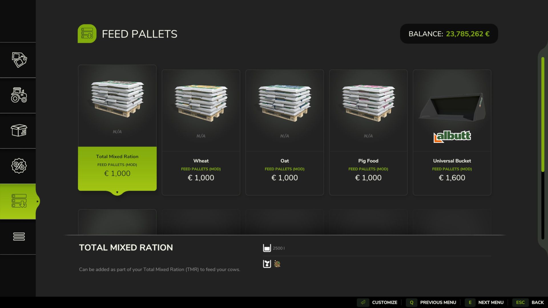 Feed pallets (2,500L)