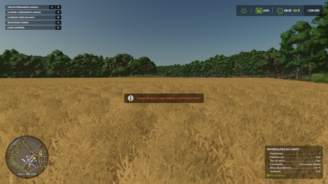 Asistente de campo: campo listo para cosechar en 1 s