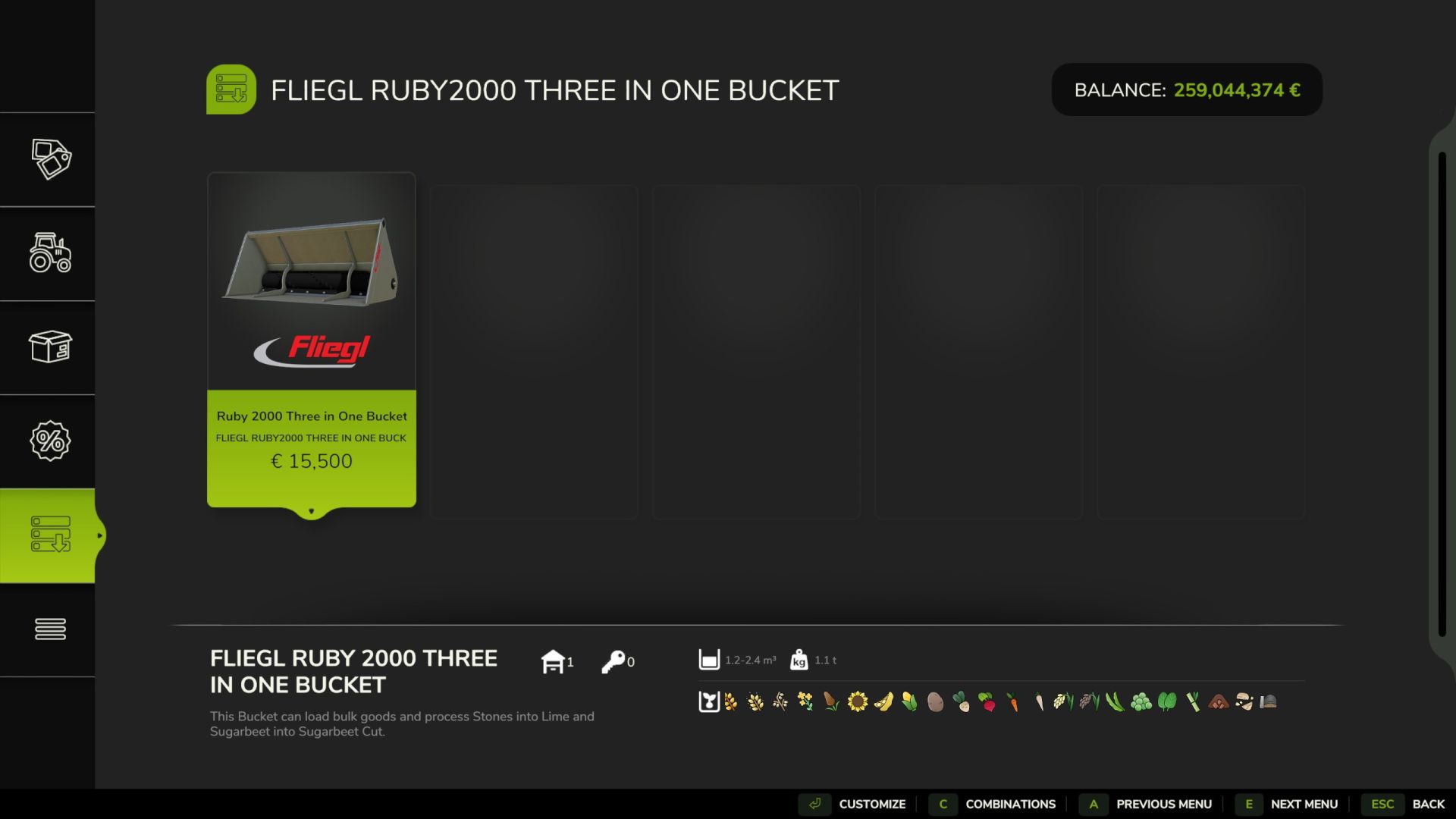 Fliegl Ruby 2000 three in one shovel