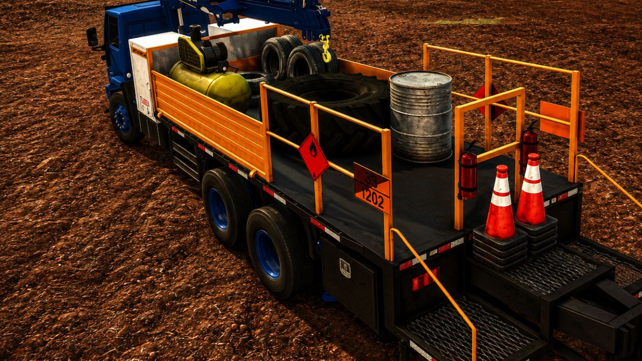 Ford Cargo Truck mit Knuckle-Boom-Kran (Reifenservice)