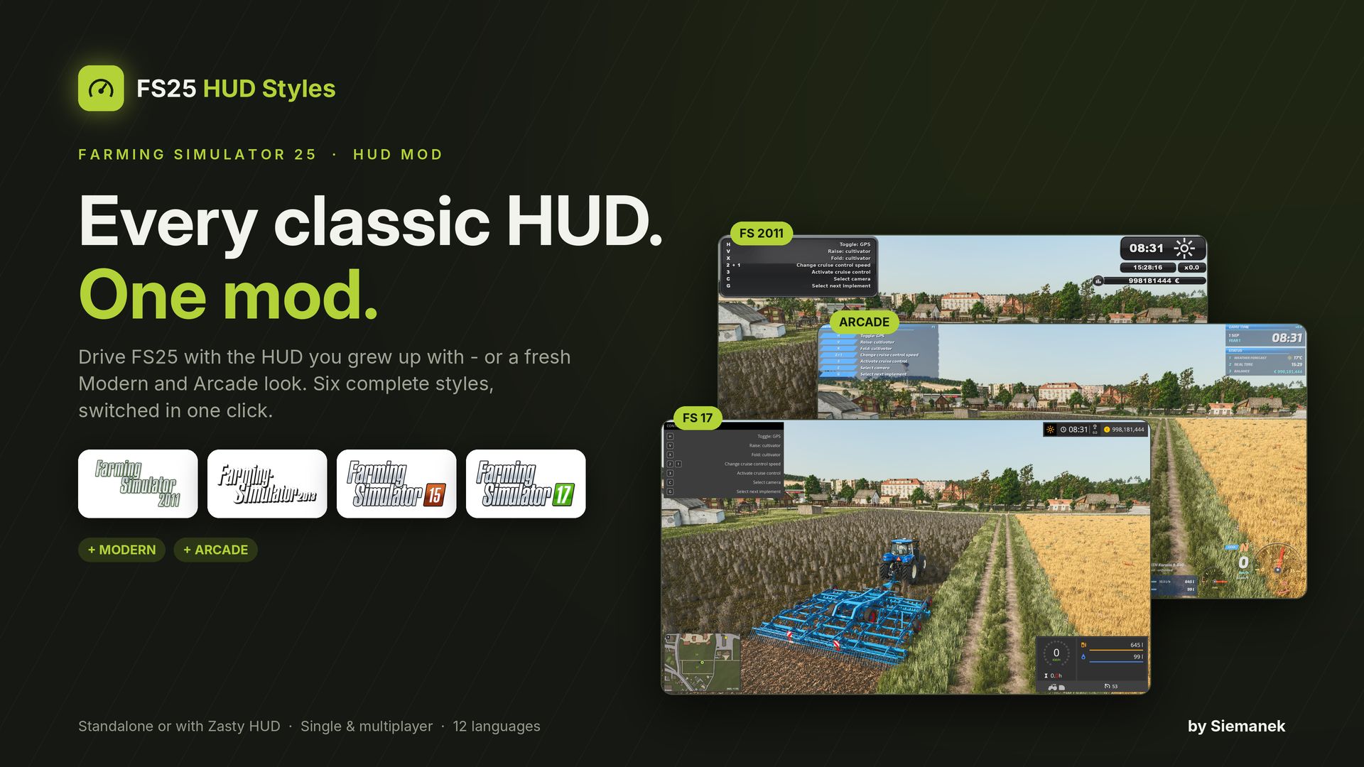 FS 2011 / 2013 / 15 / 17, moderne en arcade-HUD