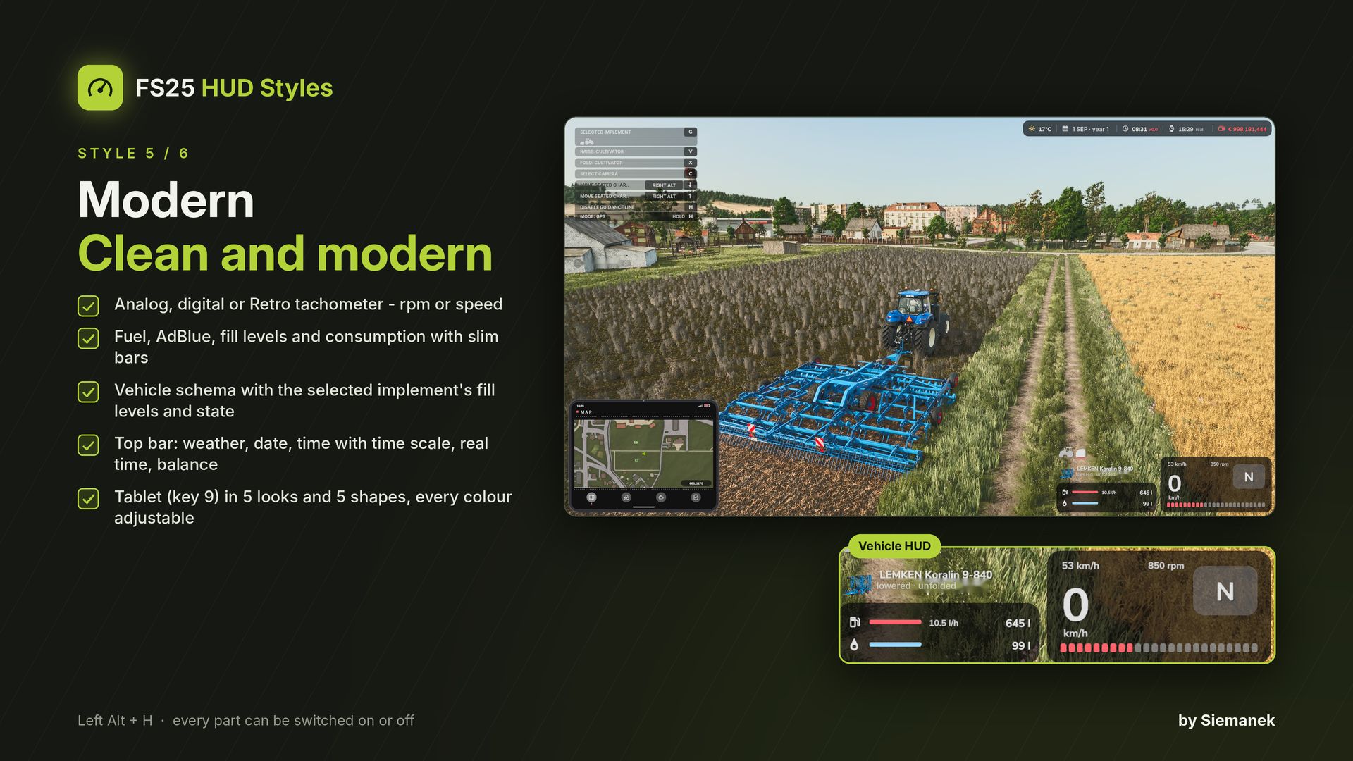 FS 2011 / 2013 / 15 / 17, nowoczesny i zręcznościowy HUD