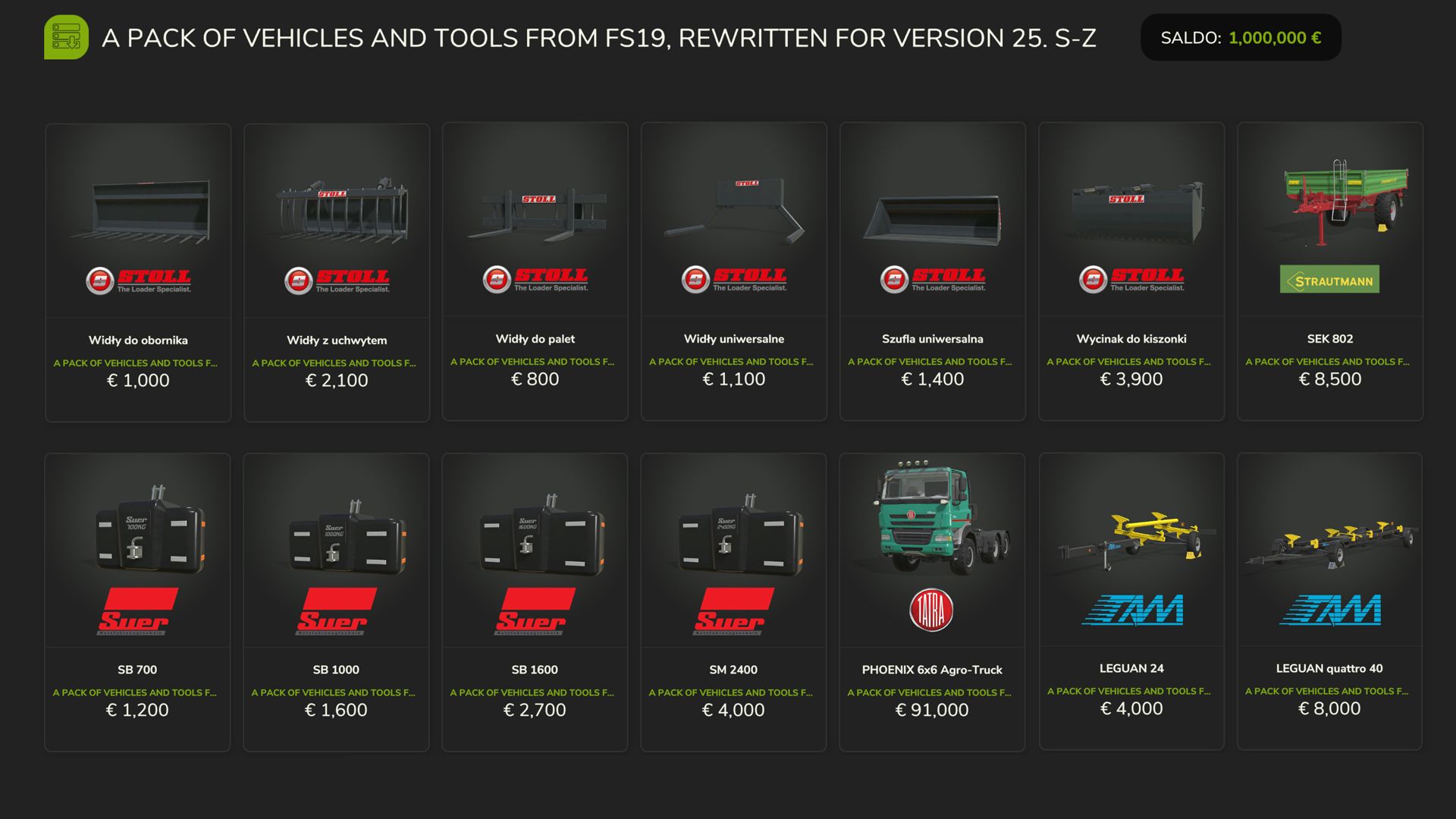 FS19 Vehicles and Tools (S-Z)