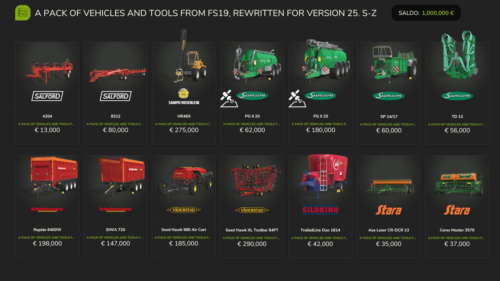 FS19 Vehicles and Tools (S-Z)