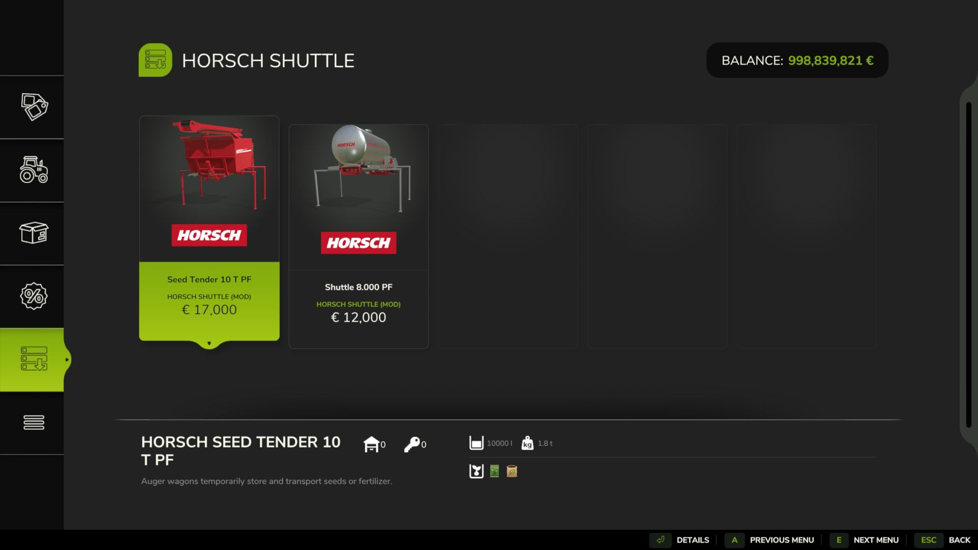 Pacchetto navetta Horsch