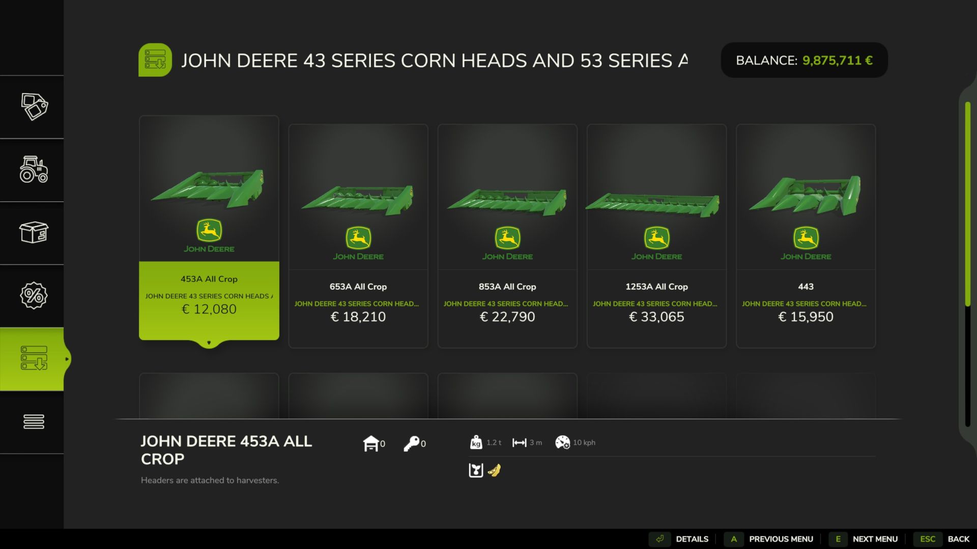 John Deere 43/53 series row crop heads