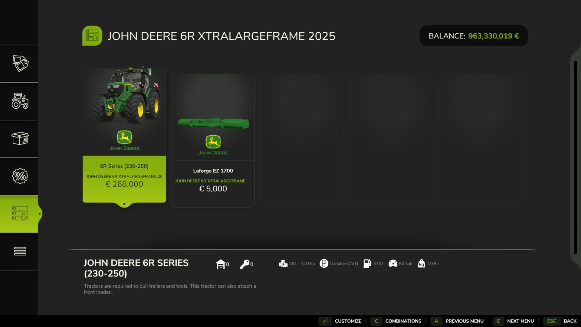 John Deere 6R 230-250 XTRA LARGE