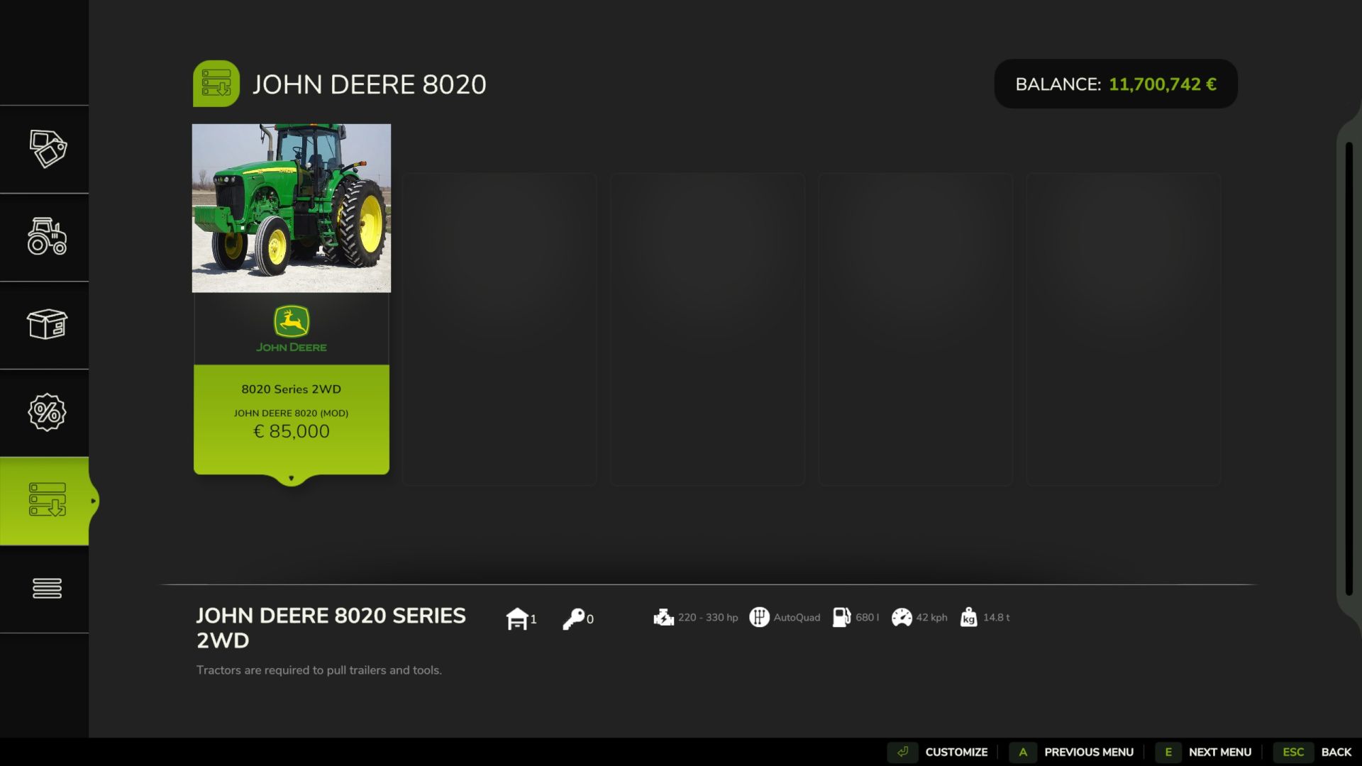 John Deere 8020 Series 2wd