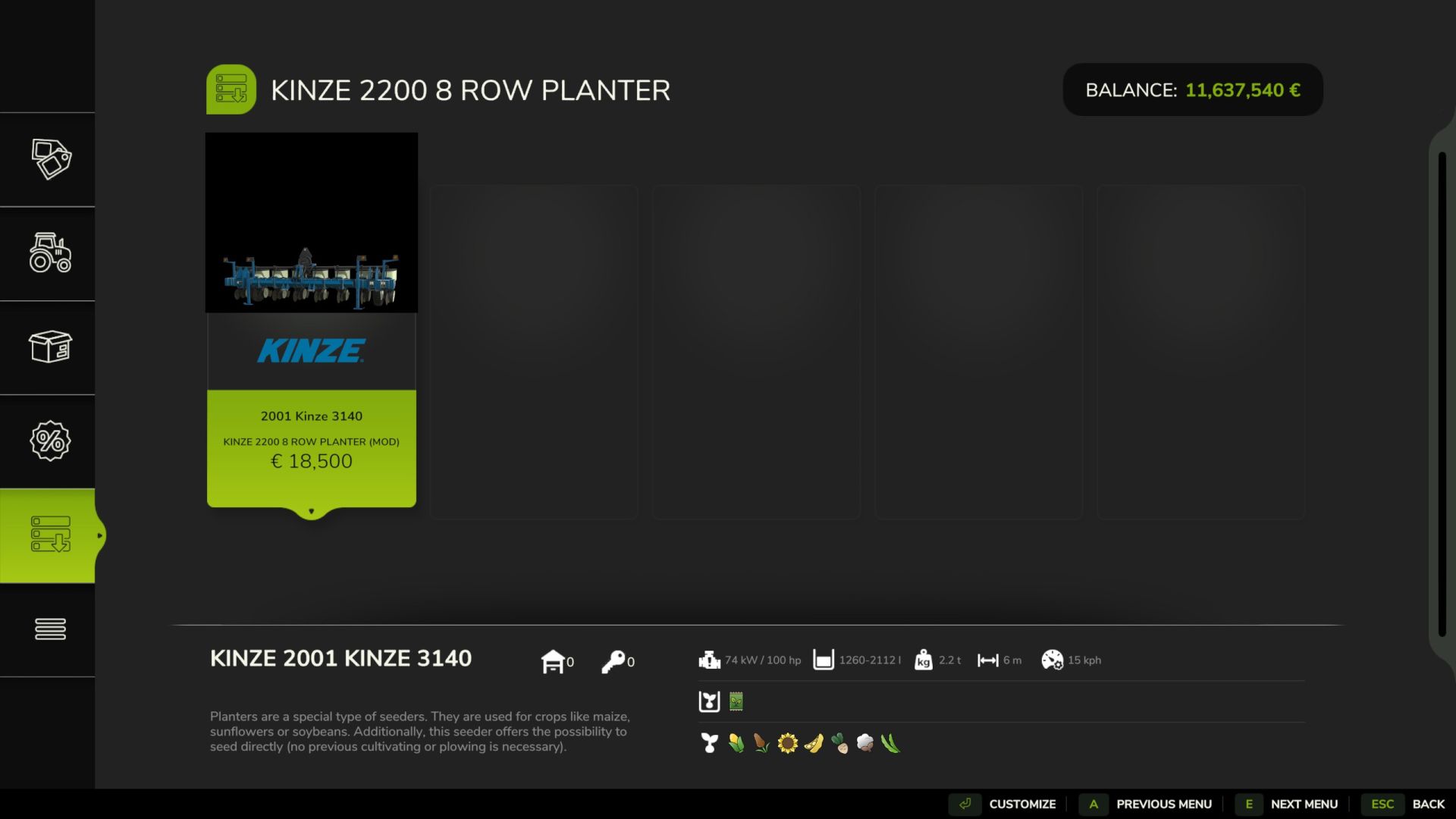 Kinze 3140 8-rijige plantenbak