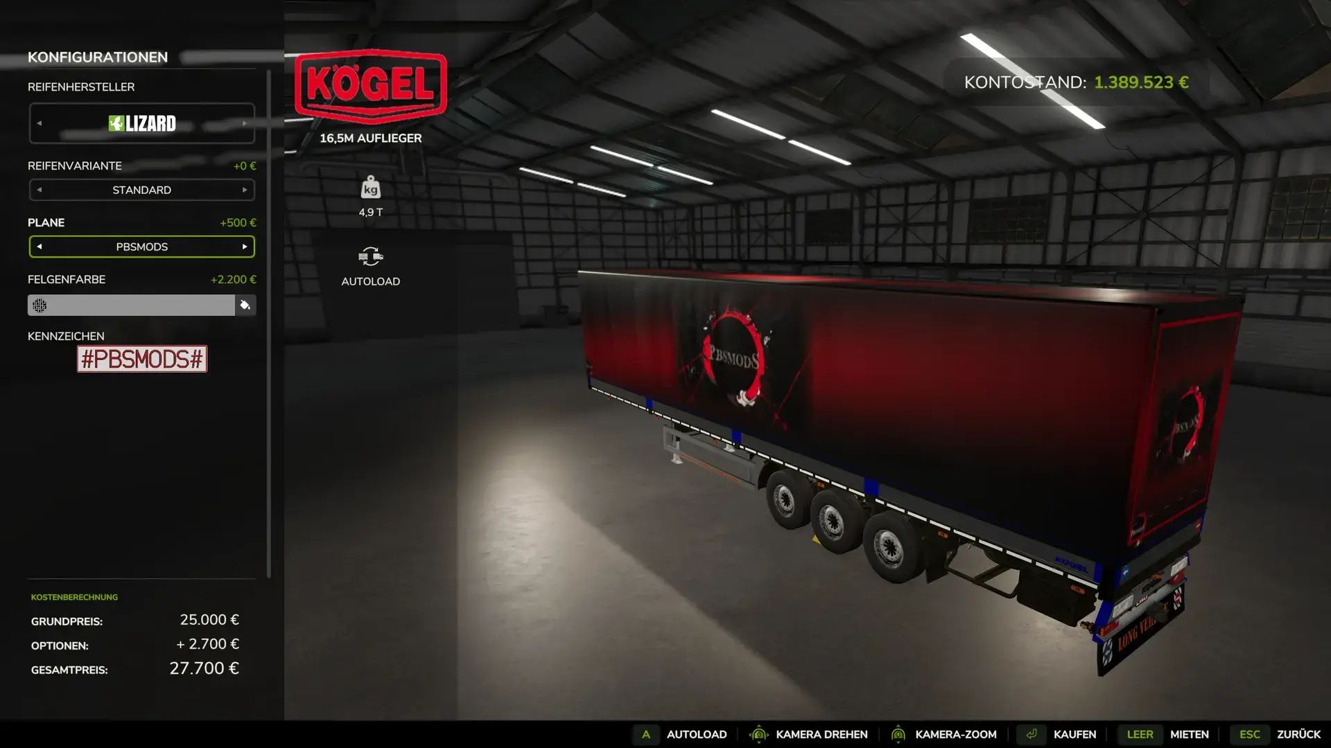 KÖGEL 16,5 m dieplader (zeil)oplegger