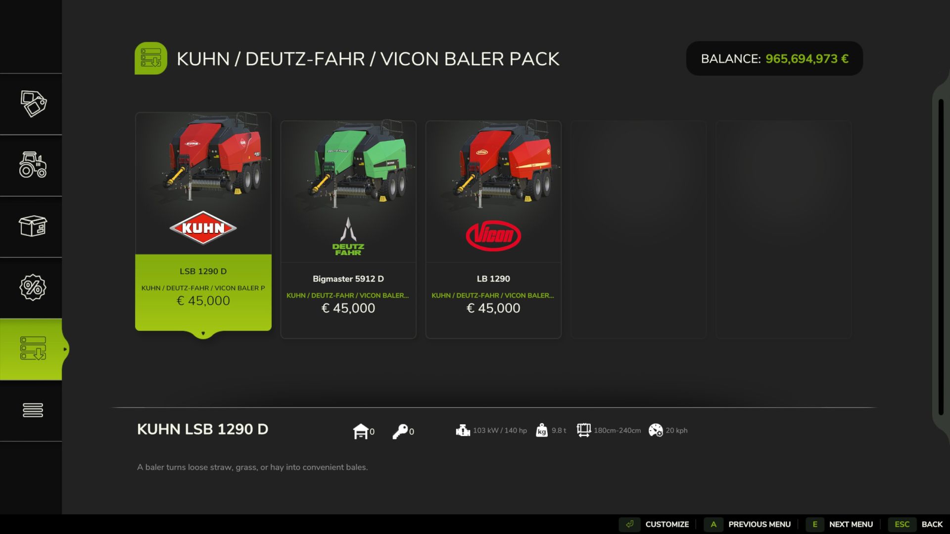 Kuhn/Deutz/Vicon Square Baler Pack