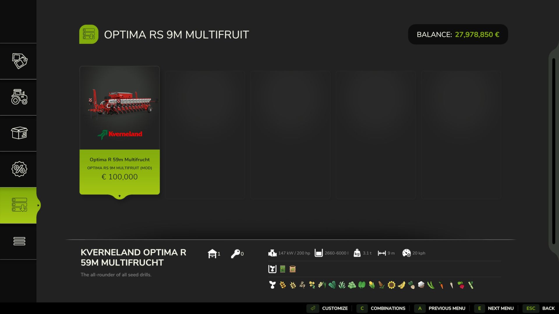 Kverneland Optima R S Multifrucht