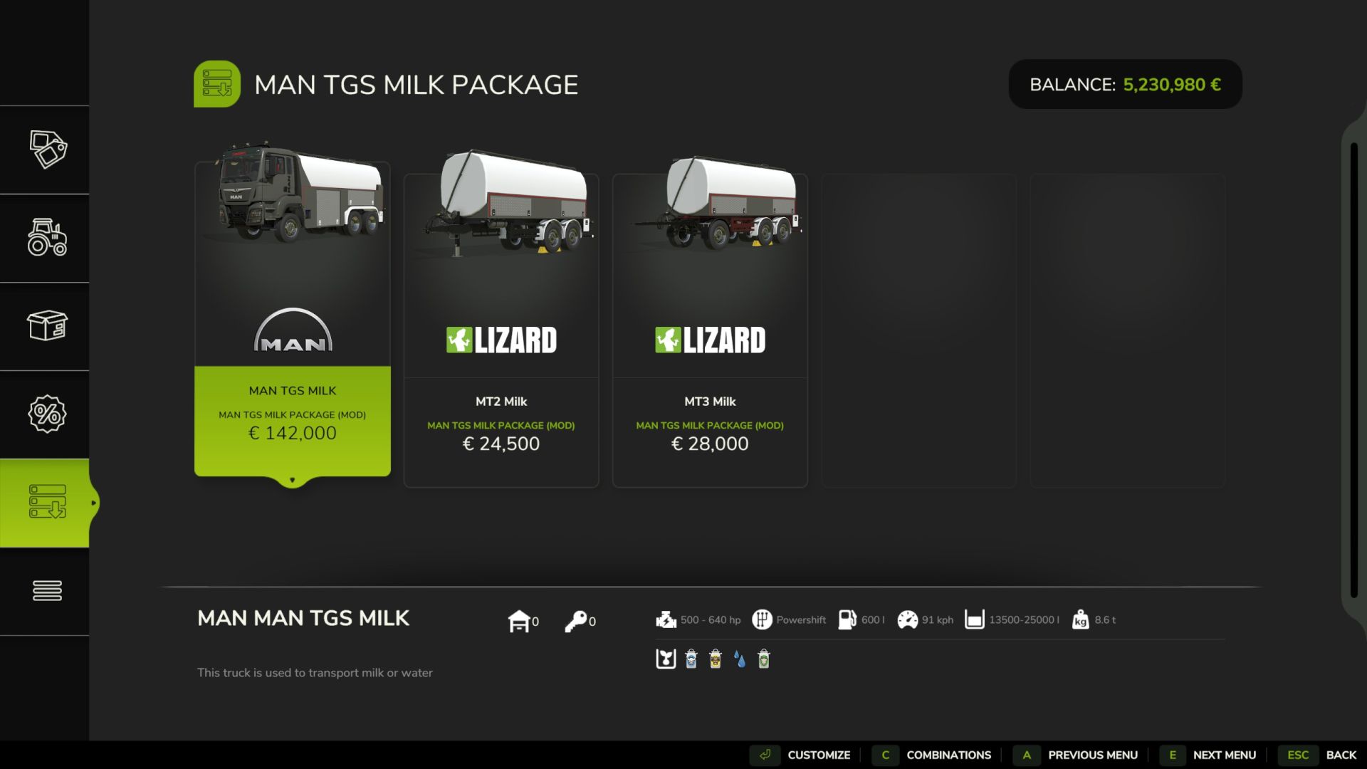MAN Milchtransportpaket