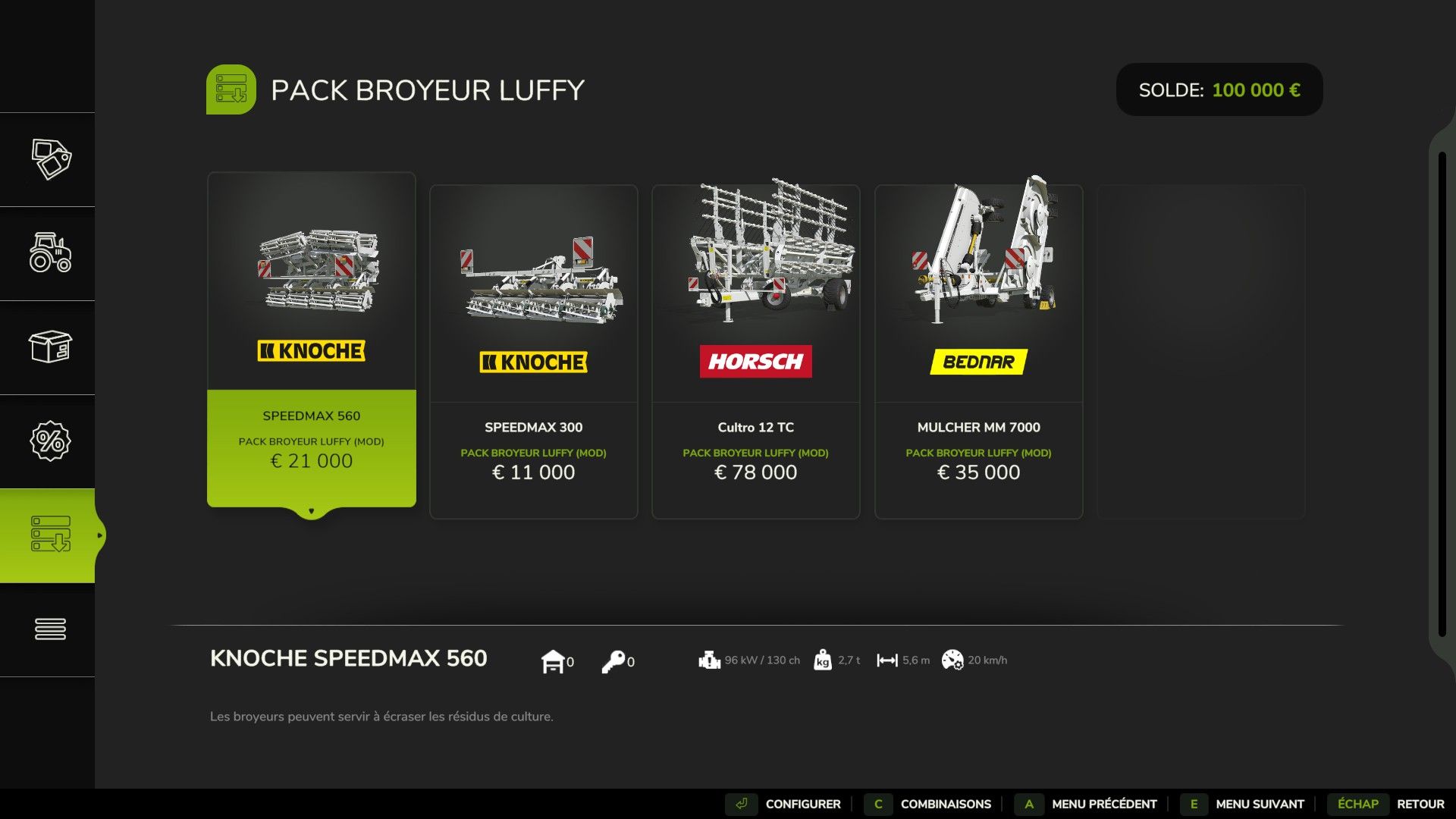 Pack de broyeurs modifiés