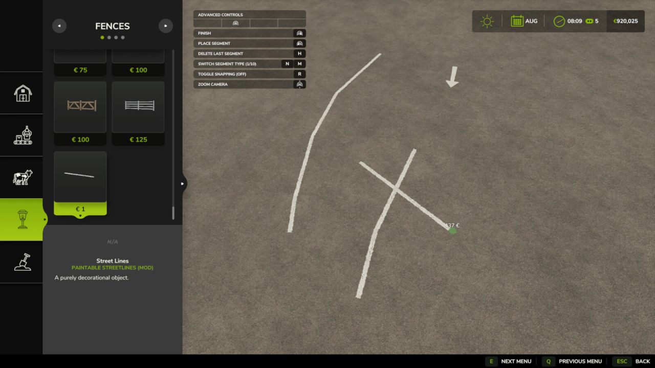 Líneas de calles pintables