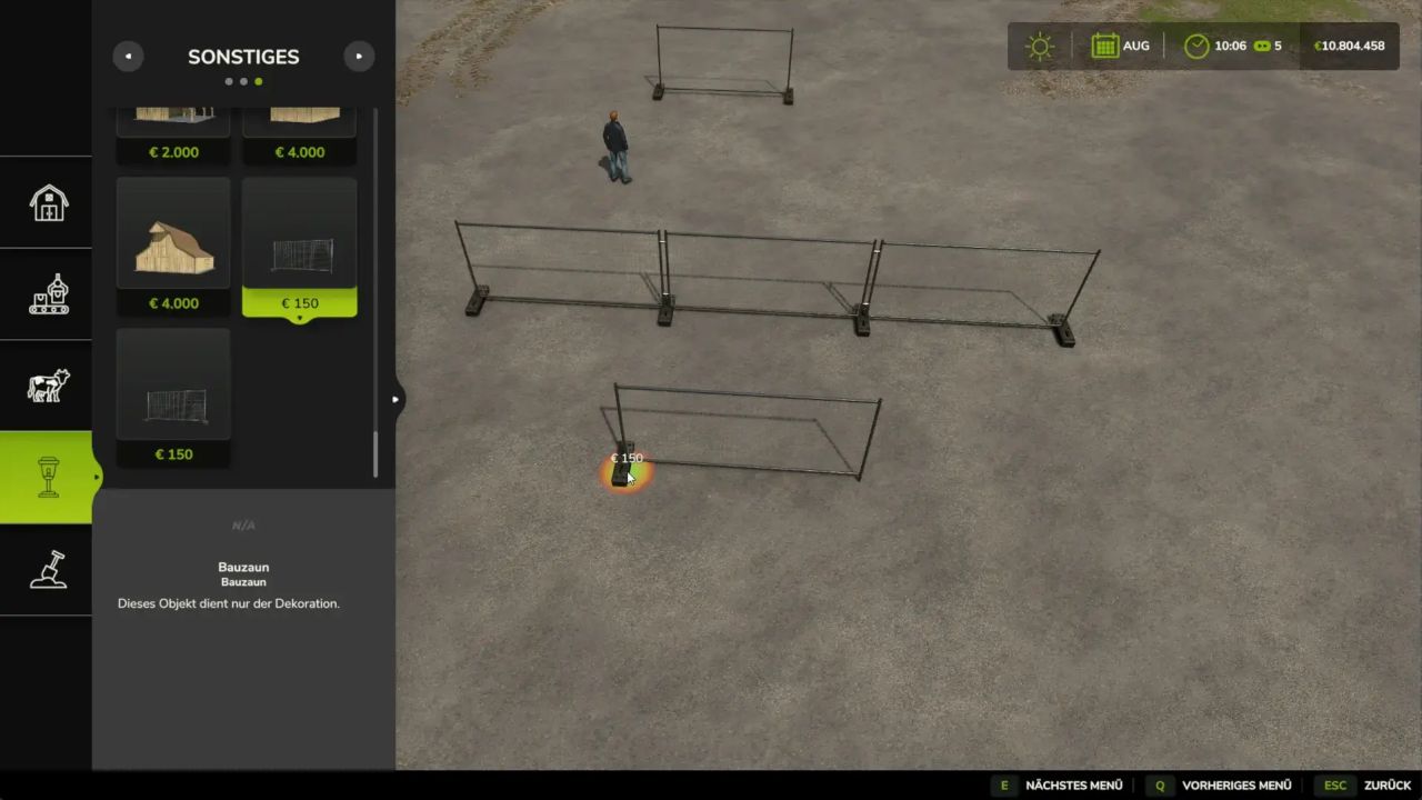 Placeable construction fence