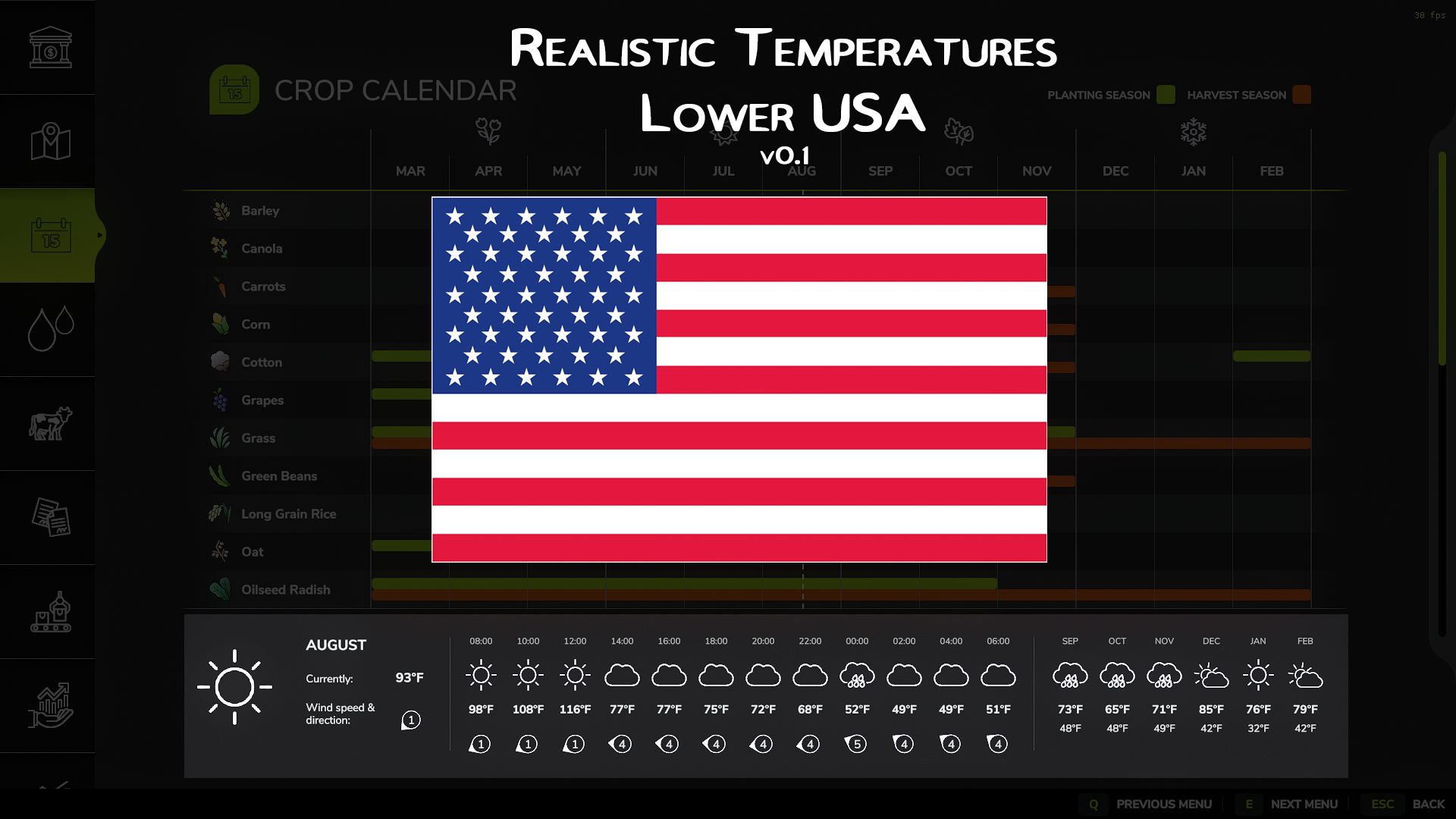 Realistyczne temperatury - niższe USA