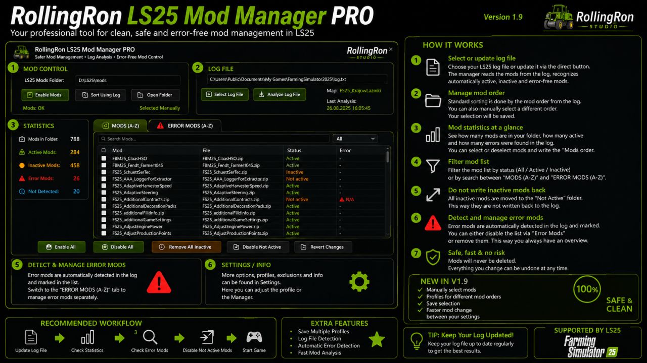 RollingRon FS25 Gestor de mods PROFI