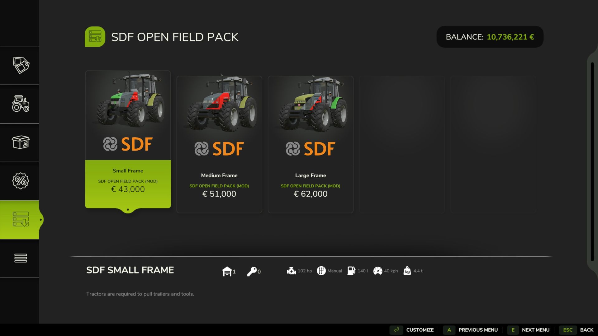 SDF Open Field Tractor Pack